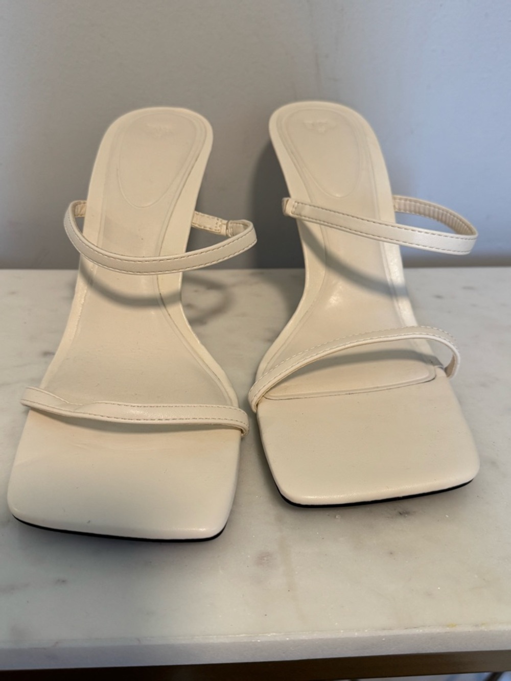 Zara Ivory Strappy Square-Toe Heeled Sandals